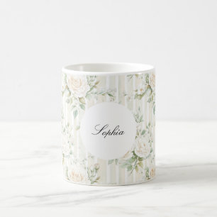Romantischer Blush Weiße Rosen Blumenstreifen   Kaffeetasse