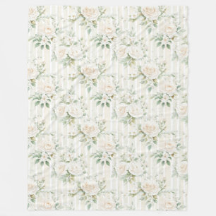 Romantischer Blush Weiße Rosen Florale Streifen   Fleecedecke