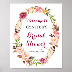 Romantischer Boho-Blumenkranz Brautparty-Schild Poster