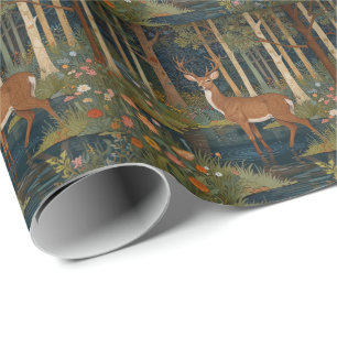 Romantischer Boho-Landhaus-Wald-Grün-Rehe Geschenkpapier