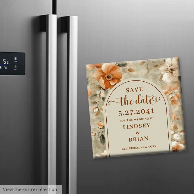 Romantischer Boho Neutral Beige Oliv Blumen Save t Magnet (Romantic Boho Neutral Beige Olive Floral Save Date)