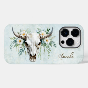 Romantischer Boho Wasserfarbe Blumenkuh Skull Case-Mate iPhone 14 Pro Hülle