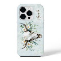 Romantischer Boho Wasserfarbe Blumenkuh Skull