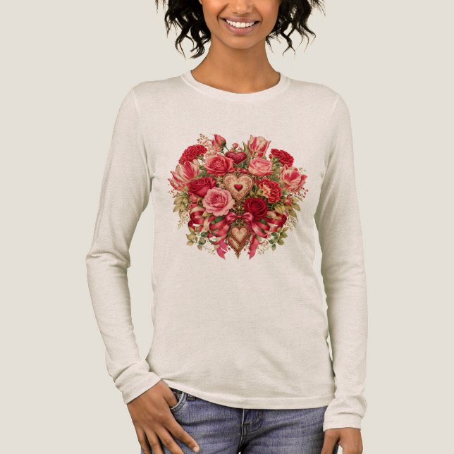 : Romantischer botanischer Blumenstrauß mit Herzen Tri-Blend Shirt (Vorderseite)