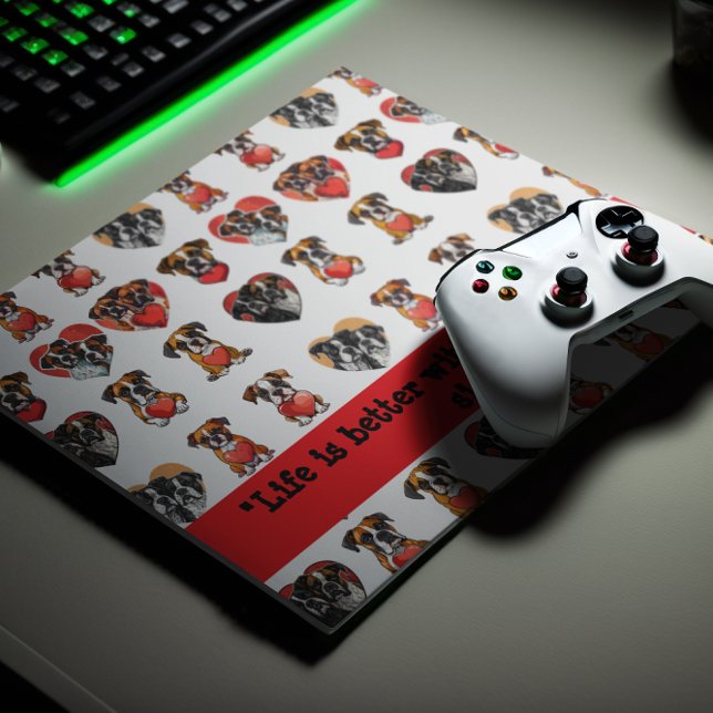 Romantischer Boxerhund und Wasserfarben des Herzen Mousepad (Romantic Boxer Dog and Heart Watercolor Mouse Pad)