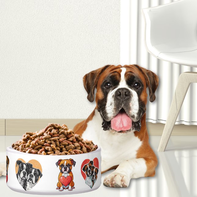 Romantischer Boxerhund und Wasserfarben des Herzen Napf (Romantic Boxer Dog and Heart Watercolor Bowl)