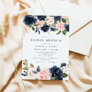 Romantischer Brunch & Sweet Navy Blush Bloral Brid Einladung