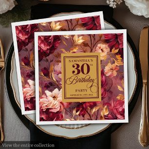 Romantischer Burgund Blush Gold 30. Geburtstag Nap Serviette