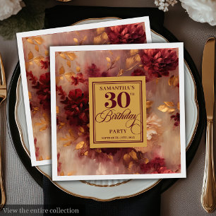 Romantischer Burgund Blush Gold Boho 30. Geburtsta Serviette