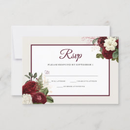 Romantischer Burgund-Floral Wedding RSVP Karte