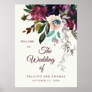 Romantischer Burgund florales Elfenbein Begrüßung Poster