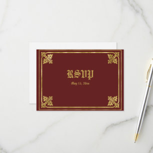 Romantischer Burgund und Goldrahmen RSVP Karte