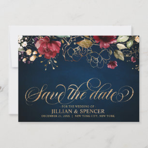 Romantischer Burgunder Wasserfarbe Rote Navy Gold  Save The Date