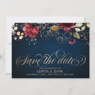 Romantischer Burgunder Wasserfarbe Rote Navy Gold  Save The Date