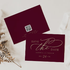 Romantischer Burgundy Calligraphy QR Code Horizont Save The Date