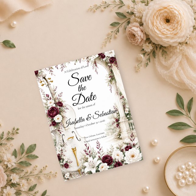 Romantischer Cello-Garten-Eleganz-Hochzeit Save The Date (Von Creator hochgeladen)
