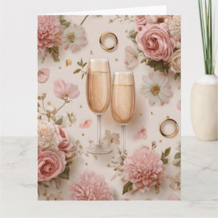 Romantischer Champagner Toast mit eleganten Blume Karte