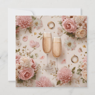 Romantischer Champagner Toast mit eleganten Blume Karte