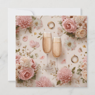 Romantischer Champagner Toast mit eleganten Blume Karte