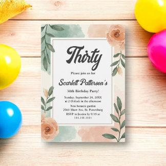 Romantischer Chic Floral Rahmen Rustikal 30. Gebur Einladung