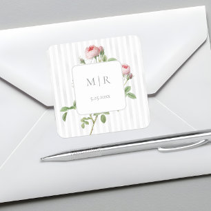 Romantischer Chic Französische Rosen Botanische Ho Quadratischer Aufkleber
