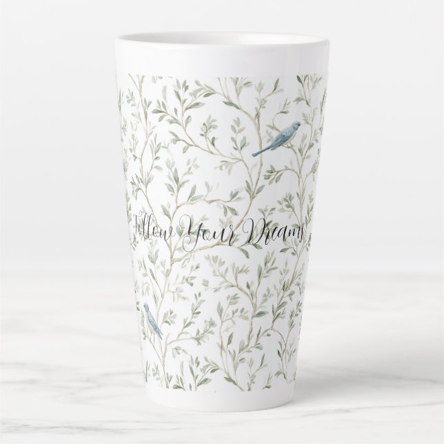 Romantischer Chic Hübsche Blaue Vögel Blumen Milchtasse (Vorderseite)
