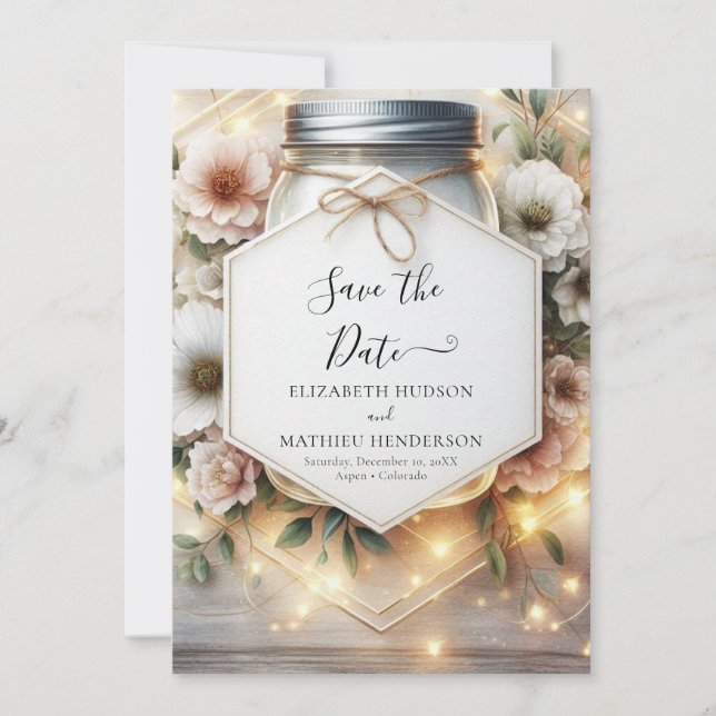Romantischer Chic Mason Jar Wedding Save The Date (Vorderseite)
