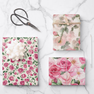 Romantischer Chic Rosa Rosen Blumen Geschenkpapier Set
