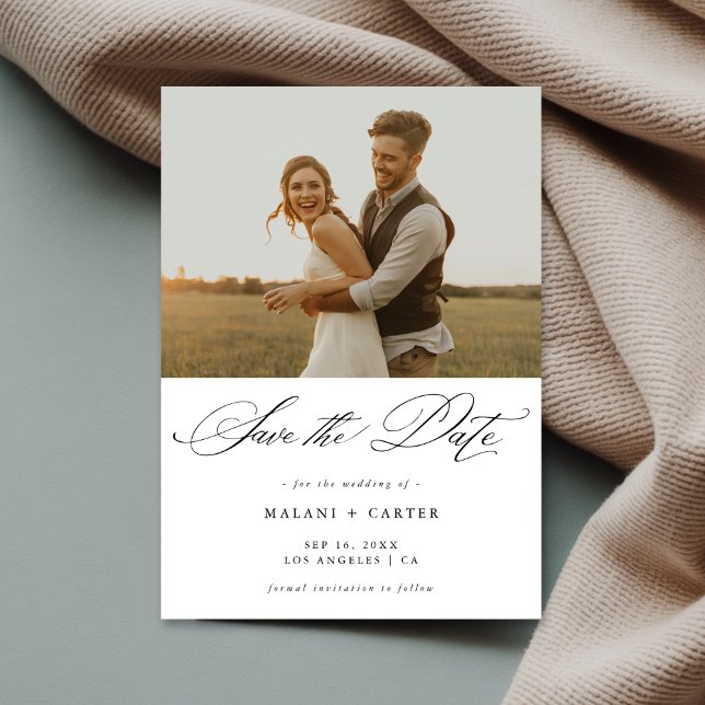 Romantischer Chic Trendy Script Rustic Foto Weddin Save The Date (Von Creator hochgeladen)