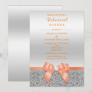 Romantischer Cora Bow, Silver Glitzer Probe Dinner Einladung