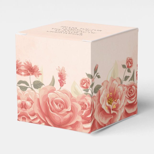 Romantischer Coral Rose Garden Wedding Square Geschenkschachtel (Vorderseite)