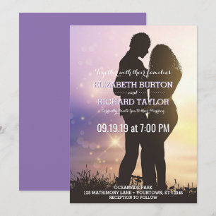 Romantischer Couple Beach Hochzeit Lila Einladung