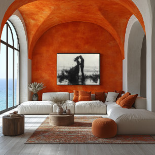 Romantischer Couple Kiss in Splashes am Meer Poster