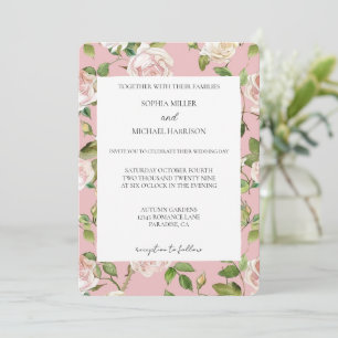Romantischer Creme-Rouge-Pink-Floral-Hochzeit Einladung