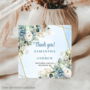 Romantischer Dusty Blue White Floral Gold Wedding  Geschenkanhänger