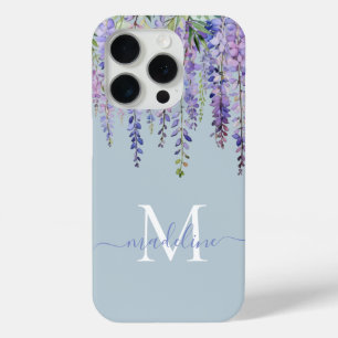 Romantischer Dusty Blue Wisteria Monogram Script N Case-Mate iPhone Hülle