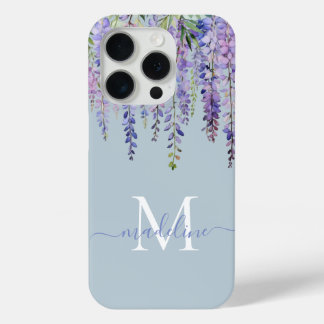Romantischer Dusty Blue Wisteria Monogram Script N Case-Mate iPhone Hülle