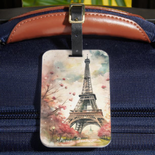 Romantischer Eiffelturm Paris Aquarell Floral Gepäckanhänger