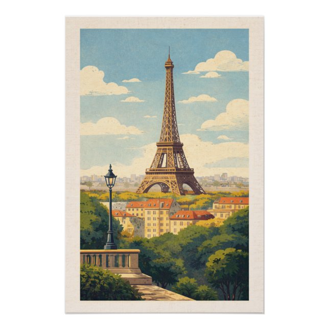 Romantischer Eiffelturm Paris Vintage-Reiseposter Poster (Vorderseite)