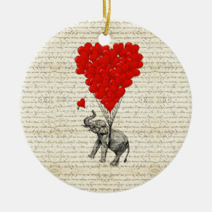 Romantischer Elefant & Herzballons Keramikornament