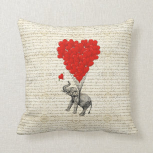 Romantischer Elefant & Herzballons Kissen
