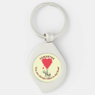 Romantischer Elefant und rotes Herz personalisiert Schlüsselanhänger