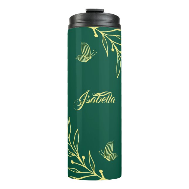 Romantischer, eleganter Goldener Smaragd Thermosbecher (Vorderseite)