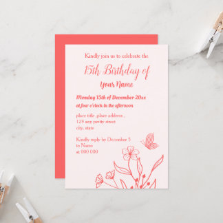 Romantischer eleganter korallenrosa Blumengeburtst Einladung