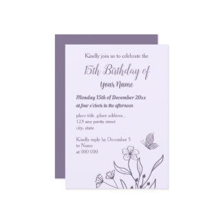 Romantischer, eleganter Lila-Geburtstag Einladung