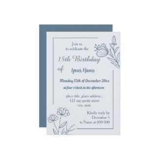 Romantischer, eleganter, staubblauer Geburtstag Einladung