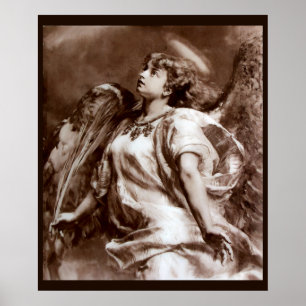ROMANTISCHER ENGEL MIT FEDER IN BRAUNER SEPIA, WEI POSTER