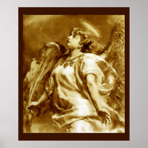 ROMANTISCHER ENGEL MIT FEDER IN BRAUNER SEPIA, WEI POSTER