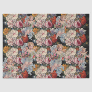 ROMANTISCHER ENGEL Sammelt rosa Rosen und Blumen Seidenpapier