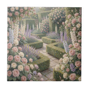 Romantischer englischer Garten Rosa Rosen Lavendel Fliese